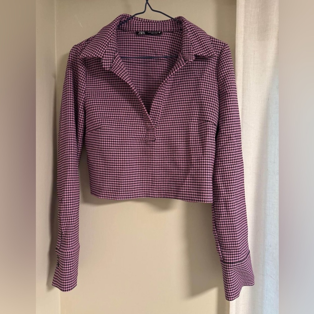 Zara size M houndstooth collared crop top